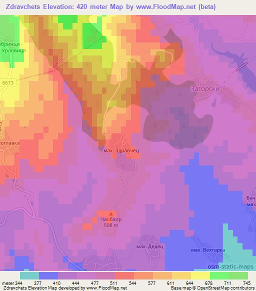 Zdravchets,Bulgaria Elevation Map