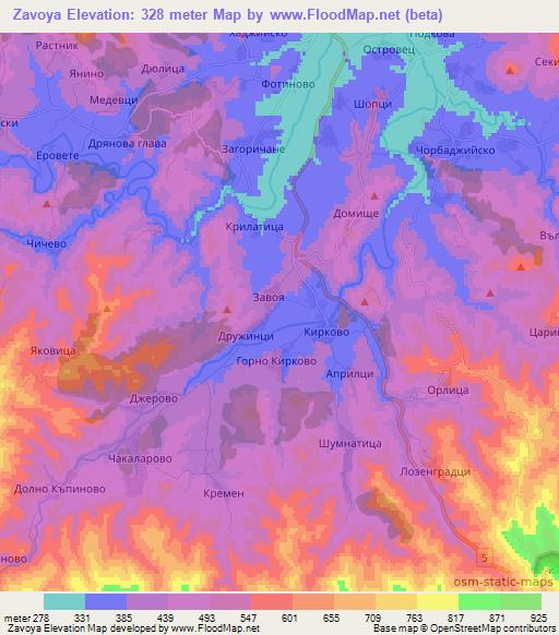 Zavoya,Bulgaria Elevation Map