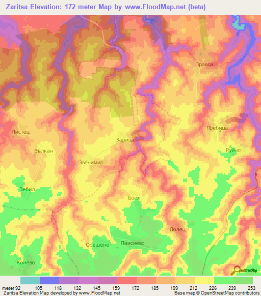 Zaritsa,Bulgaria Elevation Map