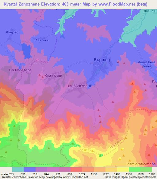 Kvartal Zanozhene,Bulgaria Elevation Map