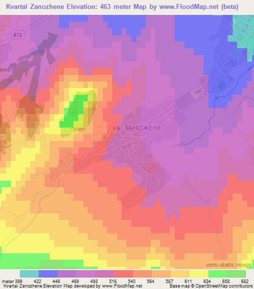 Kvartal Zanozhene,Bulgaria Elevation Map