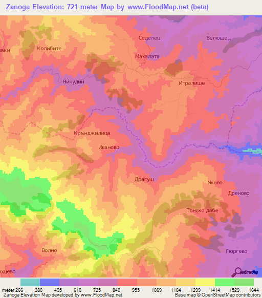 Zanoga,Bulgaria Elevation Map
