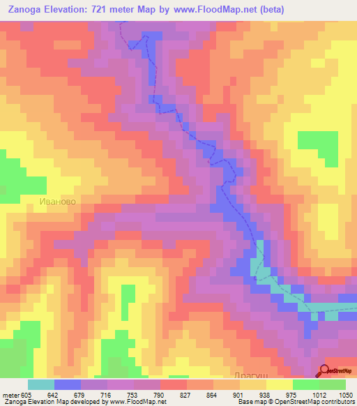 Zanoga,Bulgaria Elevation Map