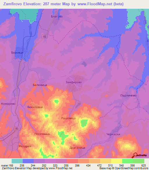 Zamfirovo,Bulgaria Elevation Map