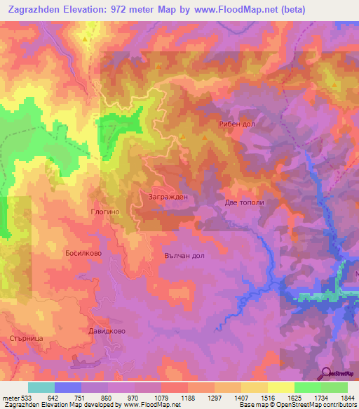 Zagrazhden,Bulgaria Elevation Map