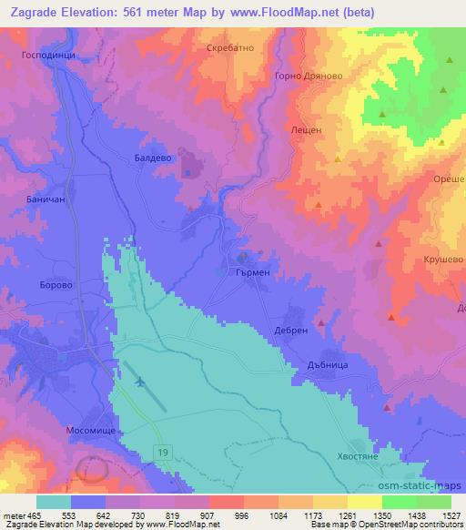 Zagrade,Bulgaria Elevation Map