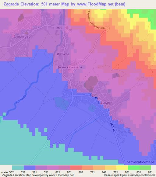 Zagrade,Bulgaria Elevation Map