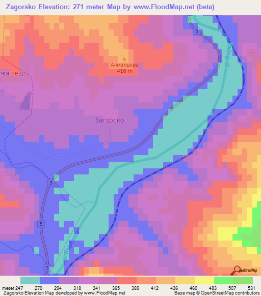 Zagorsko,Bulgaria Elevation Map