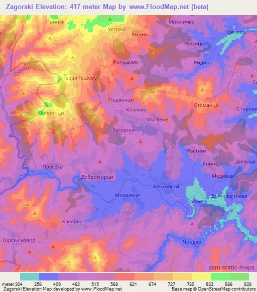 Zagorski,Bulgaria Elevation Map