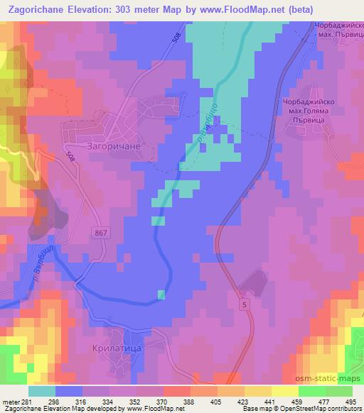 Zagorichane,Bulgaria Elevation Map