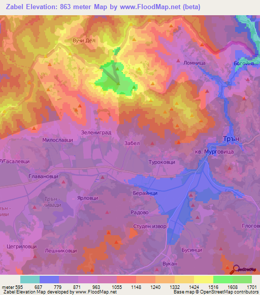 Zabel,Bulgaria Elevation Map