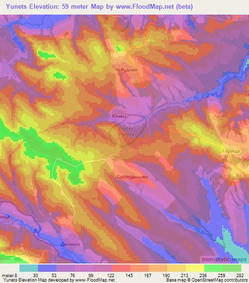 Yunets,Bulgaria Elevation Map