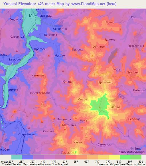 Yunatsi,Bulgaria Elevation Map