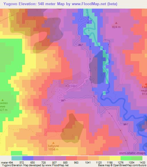 Yugovo,Bulgaria Elevation Map