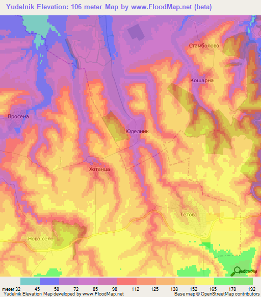 Yudelnik,Bulgaria Elevation Map