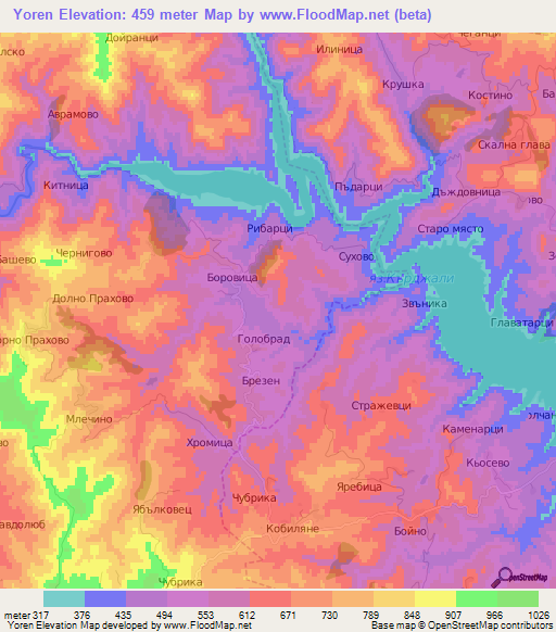 Yoren,Bulgaria Elevation Map