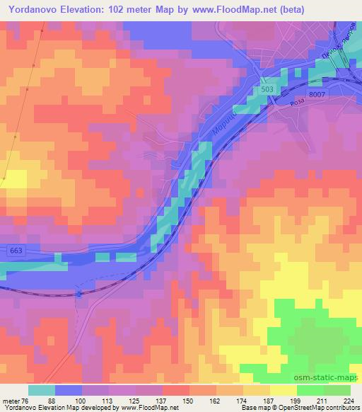 Yordanovo,Bulgaria Elevation Map