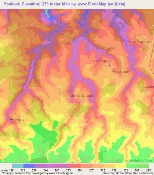 Yonkovo,Bulgaria Elevation Map