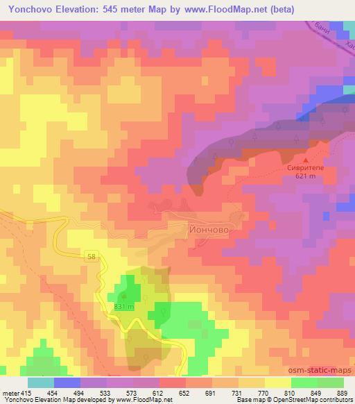 Yonchovo,Bulgaria Elevation Map