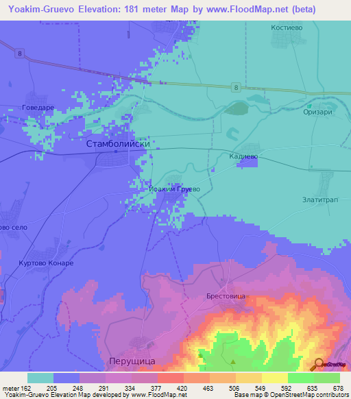 Yoakim-Gruevo,Bulgaria Elevation Map