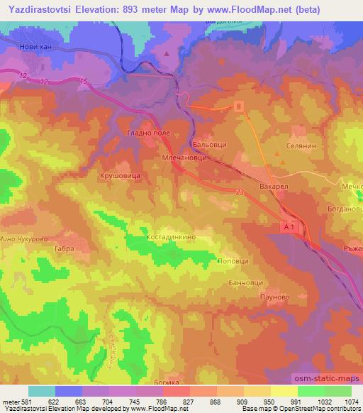 Yazdirastovtsi,Bulgaria Elevation Map