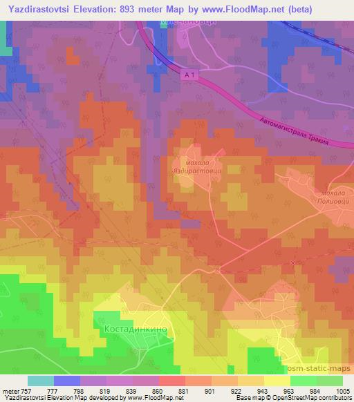 Yazdirastovtsi,Bulgaria Elevation Map