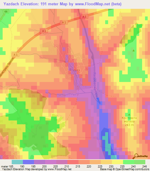 Yazdach,Bulgaria Elevation Map