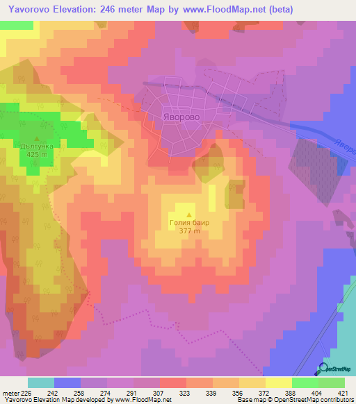 Yavorovo,Bulgaria Elevation Map