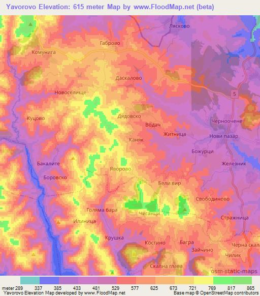 Yavorovo,Bulgaria Elevation Map