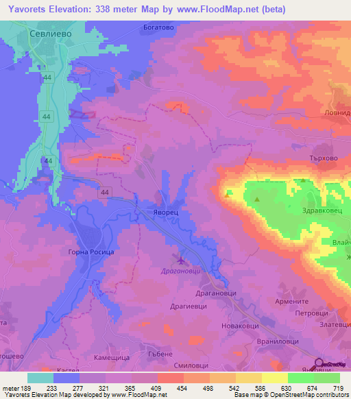 Yavorets,Bulgaria Elevation Map