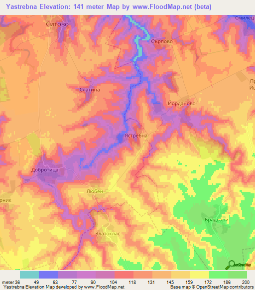 Yastrebna,Bulgaria Elevation Map