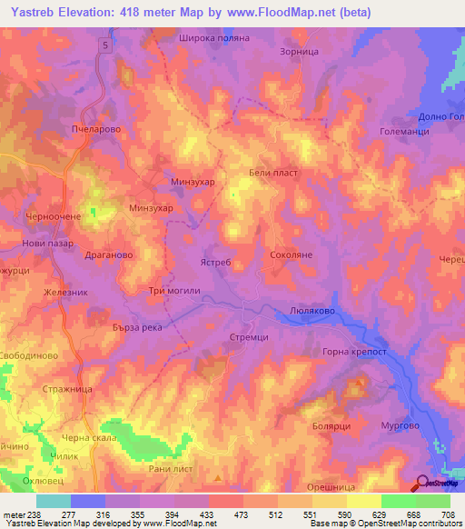 Yastreb,Bulgaria Elevation Map