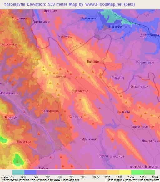 Yaroslavtsi,Bulgaria Elevation Map