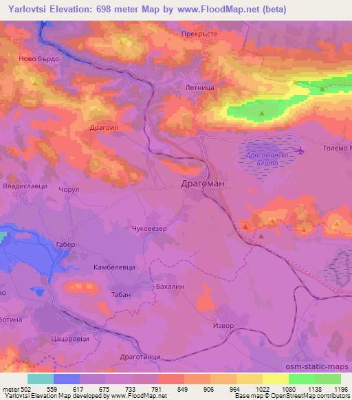 Yarlovtsi,Bulgaria Elevation Map