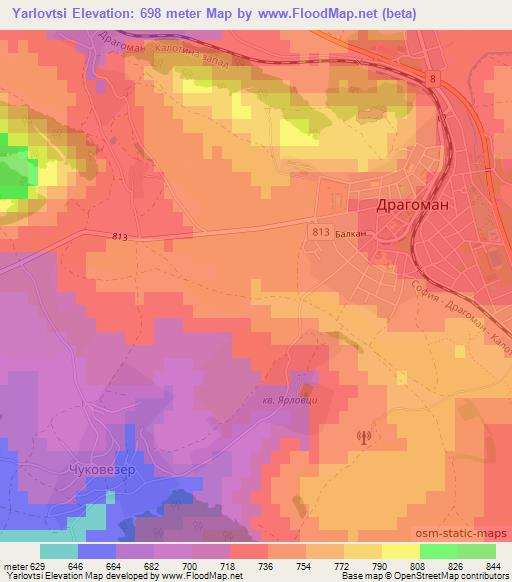 Yarlovtsi,Bulgaria Elevation Map