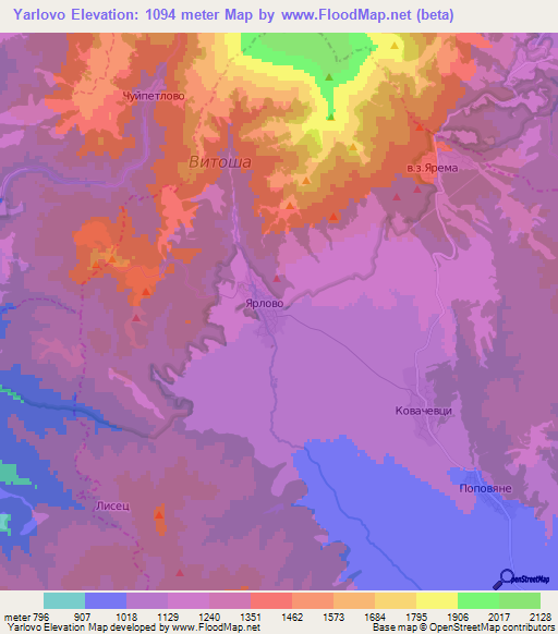 Yarlovo,Bulgaria Elevation Map