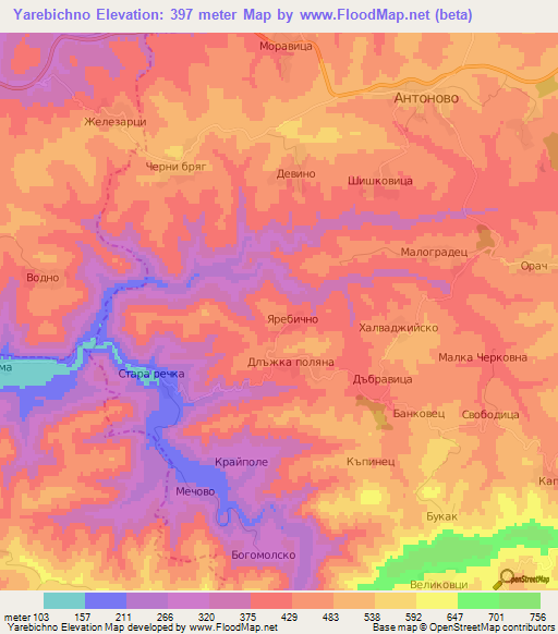 Yarebichno,Bulgaria Elevation Map