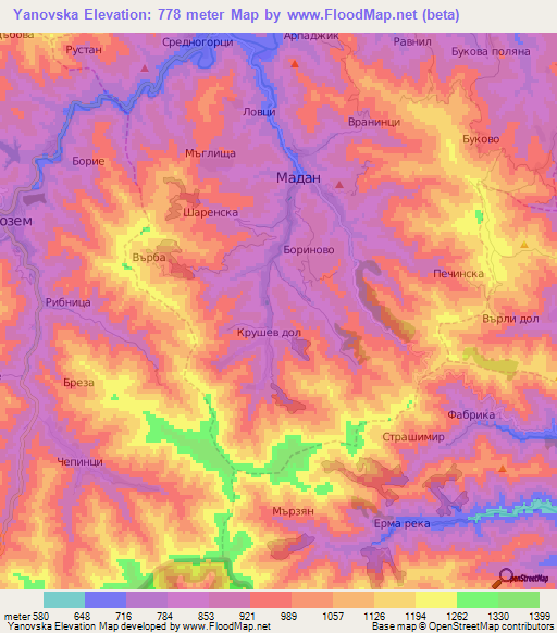 Yanovska,Bulgaria Elevation Map