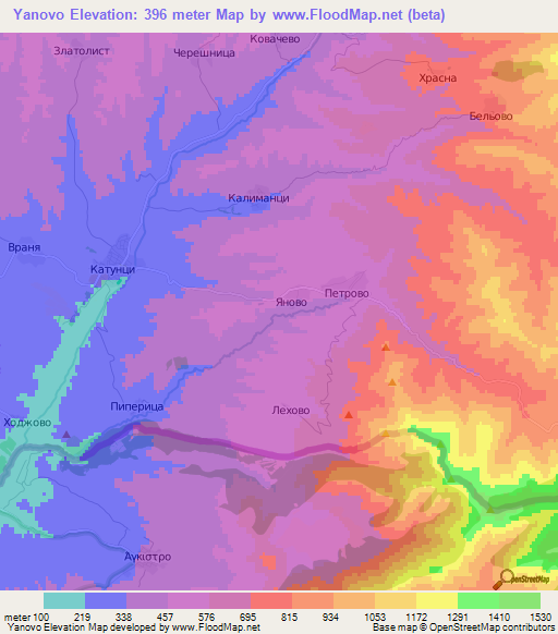 Yanovo,Bulgaria Elevation Map