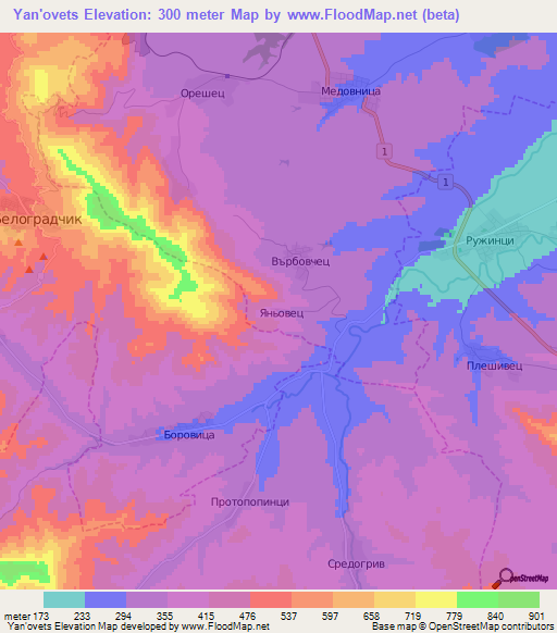 Yan'ovets,Bulgaria Elevation Map