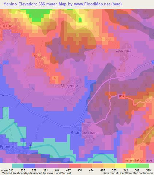 Yanino,Bulgaria Elevation Map