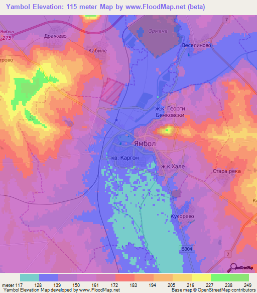 Yambol,Bulgaria Elevation Map