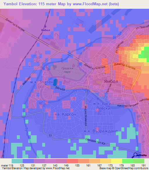 Yambol,Bulgaria Elevation Map