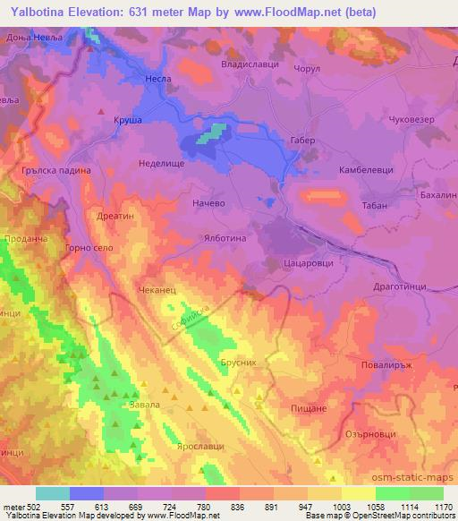 Yalbotina,Bulgaria Elevation Map
