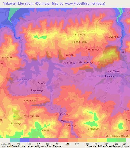Yakovtsi,Bulgaria Elevation Map