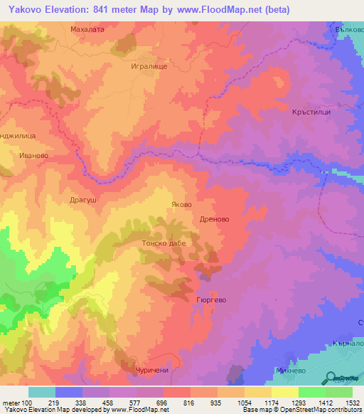 Yakovo,Bulgaria Elevation Map