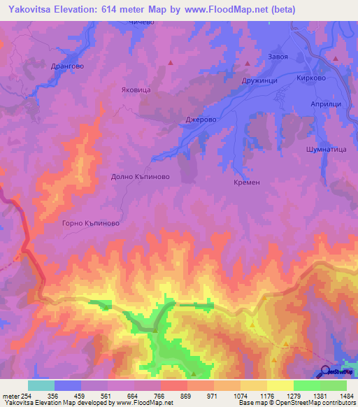 Yakovitsa,Bulgaria Elevation Map