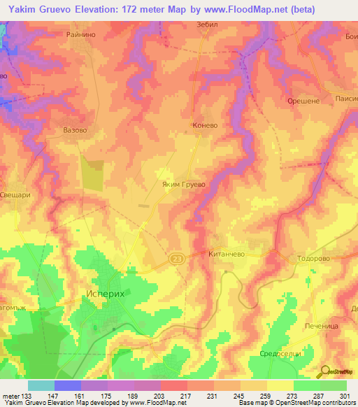 Yakim Gruevo,Bulgaria Elevation Map