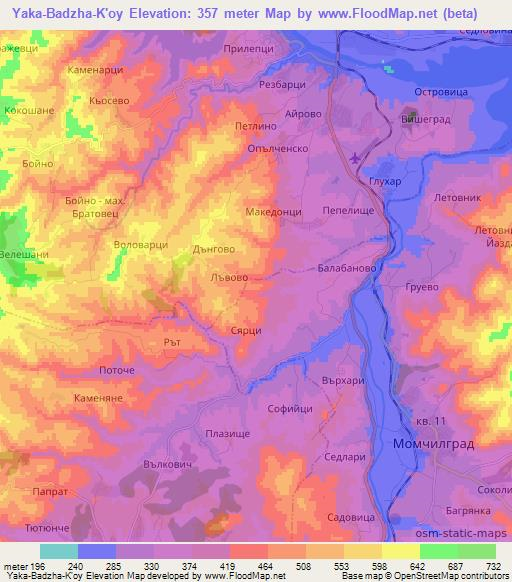 Yaka-Badzha-K'oy,Bulgaria Elevation Map