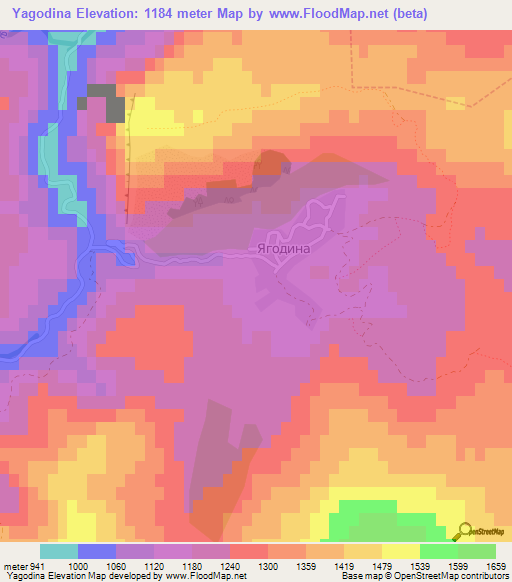 Yagodina,Bulgaria Elevation Map